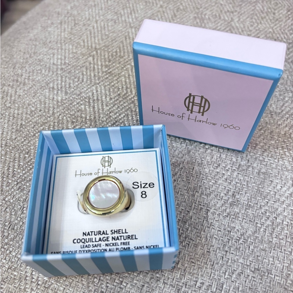 House of Harlow 1960 Gold Tone Ring with Mother of Pearl
